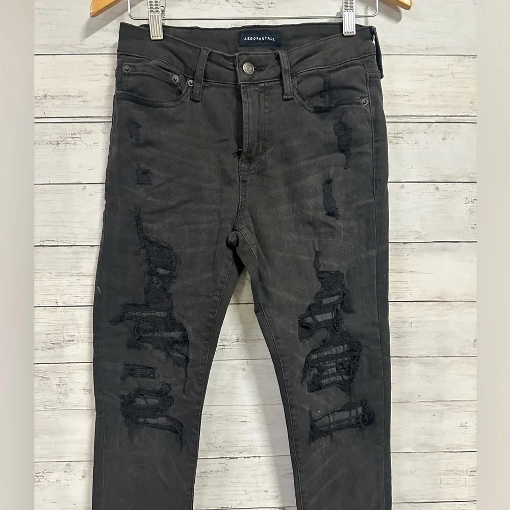 Aeropostale Super Skinny Black/Charcoal Distressed Jeans - Picture 2 of 6